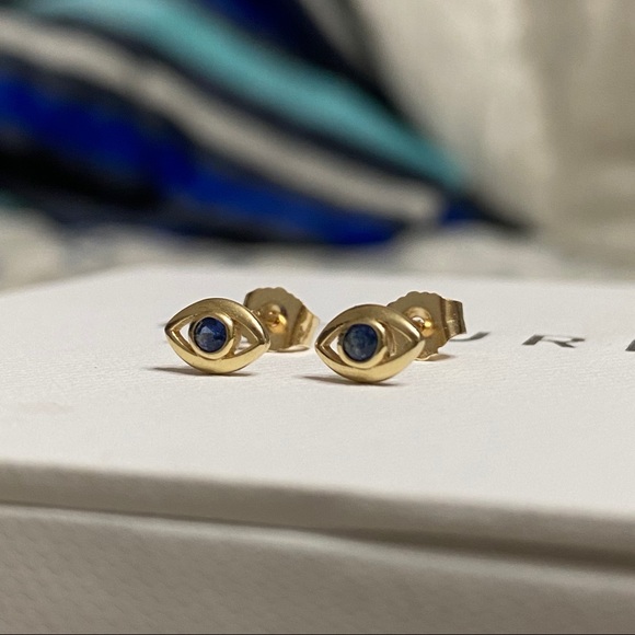 RARE Mejuri Blue Sapphire Evil Eye Studs - Picture 3 of 9